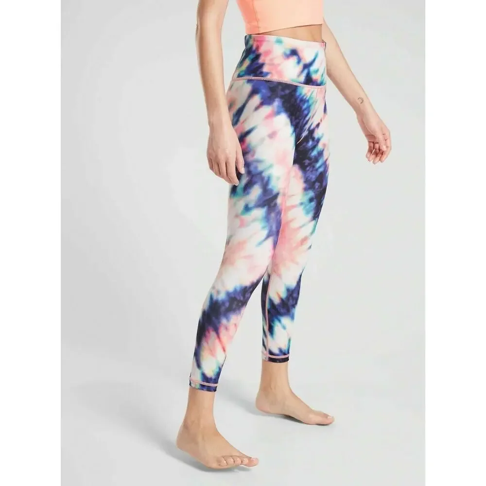 Athleta Small S Elation Tie Dye 7/8 Tight Leggings Workout Yoga Pink Blue Purple